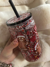 Load image into Gallery viewer, Gingerbread man and candy cane snowglobe tumbler