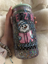 Load image into Gallery viewer, Freezing & Reading snowman snowglobe tumbler
