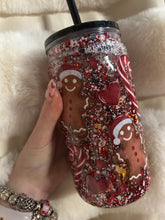 Load image into Gallery viewer, Gingerbread man and candy cane snowglobe tumbler
