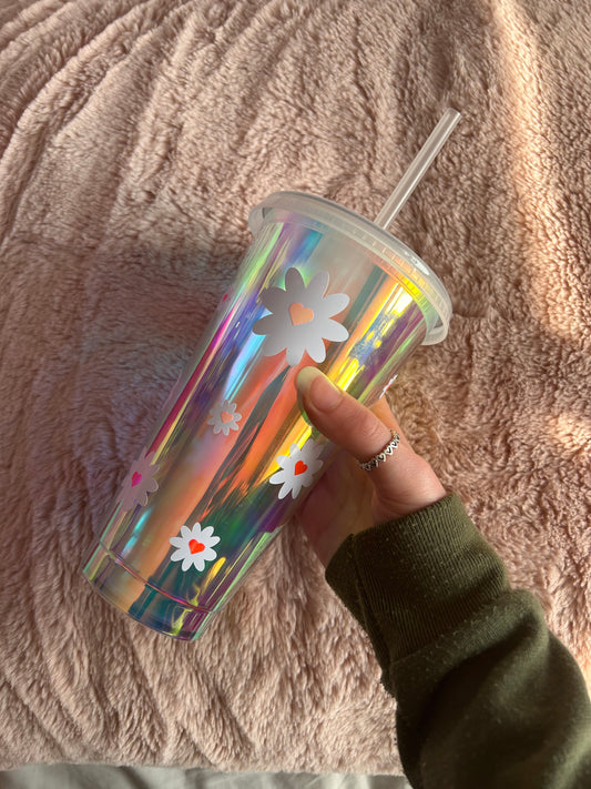 Floral heart holographic cold cup