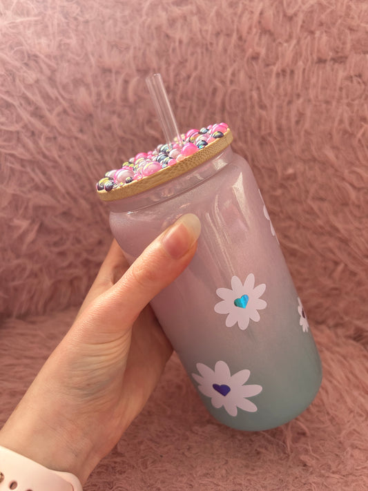 floral ombre glass can