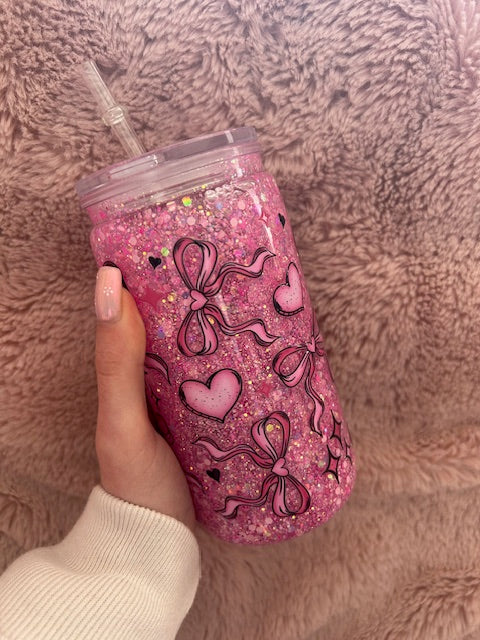 heart and bow snowglobe tumbler