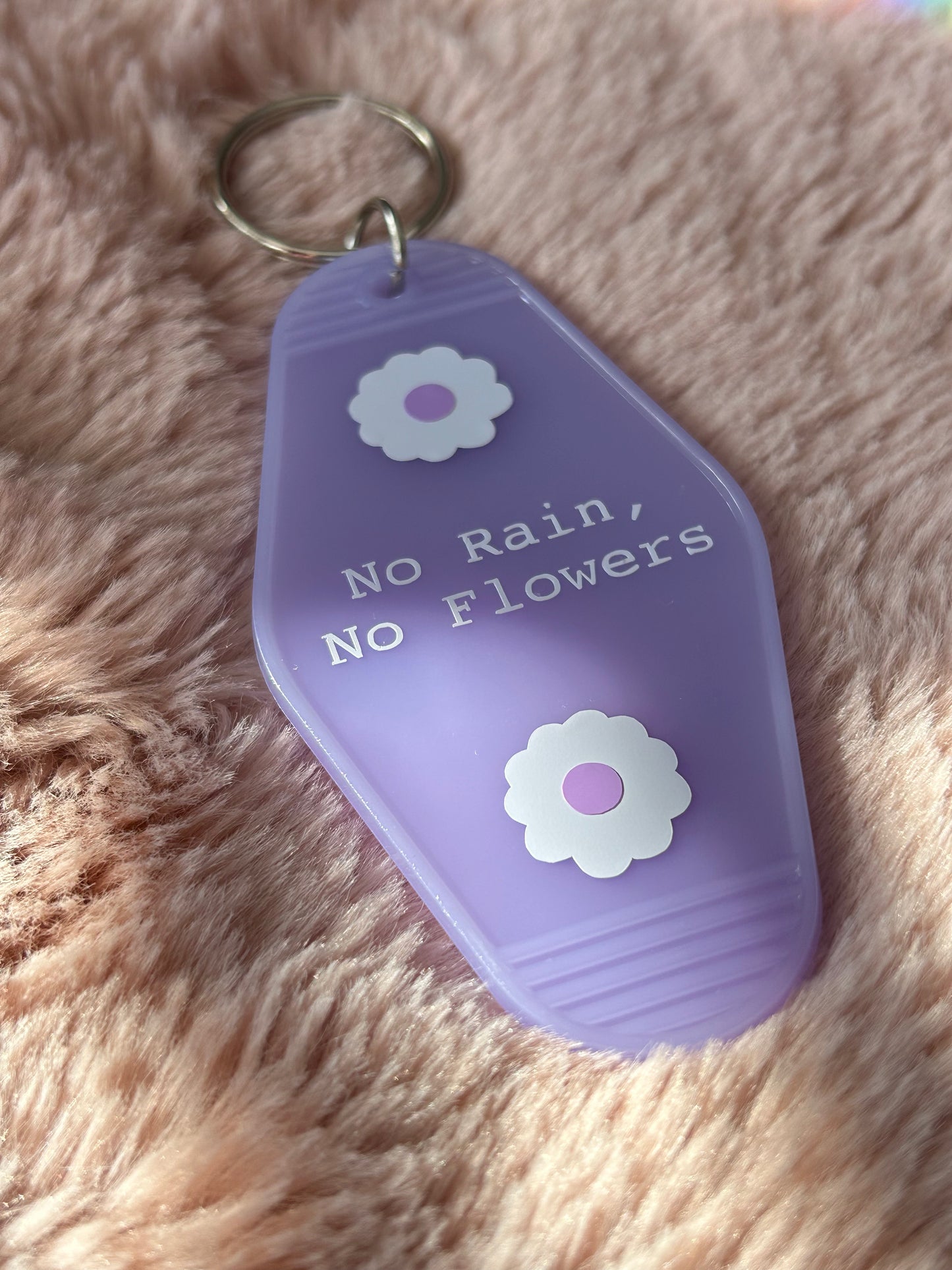 No Rain No Flowers motel keyring