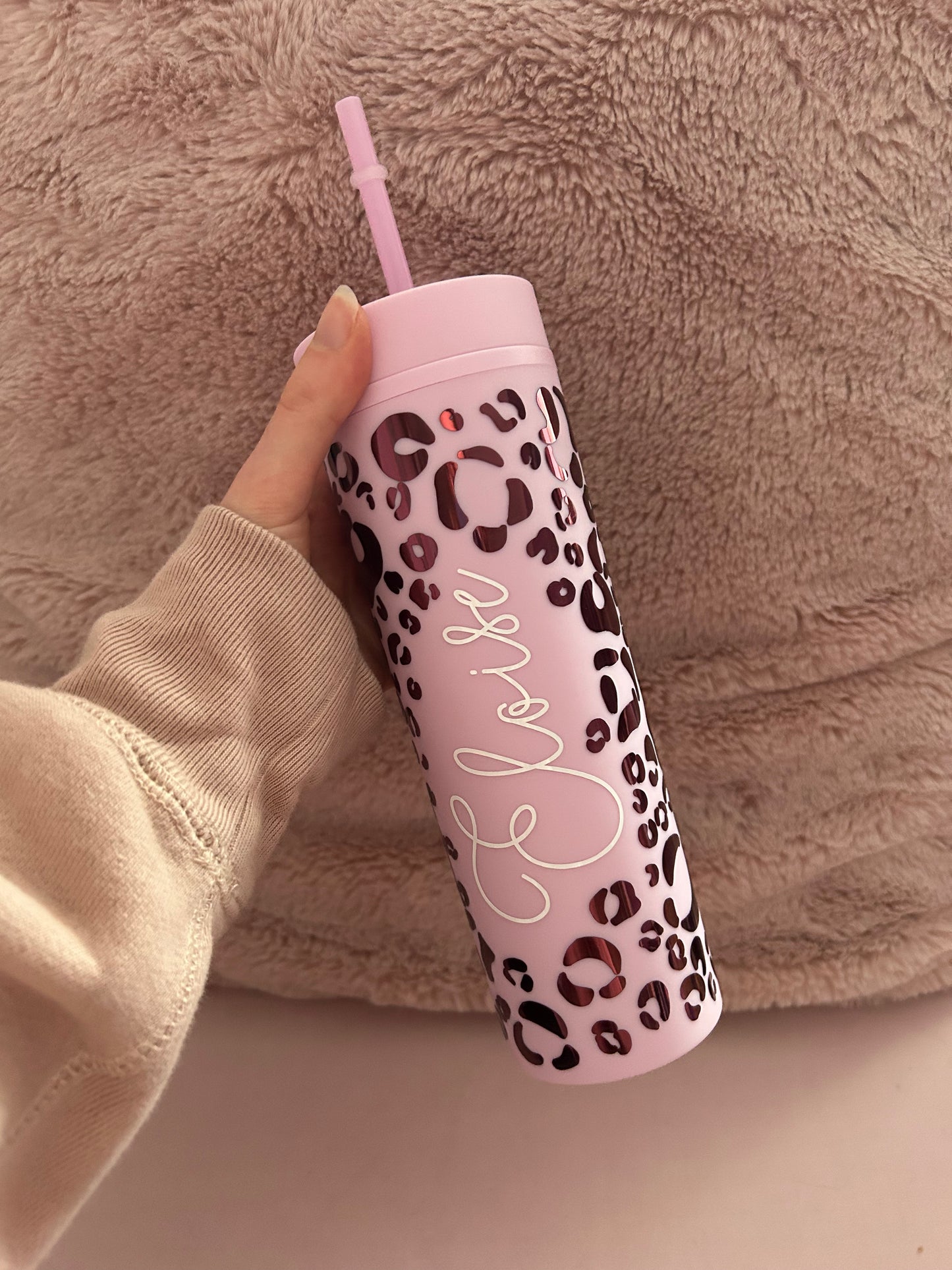 Personalised leopard print skinny tumbler