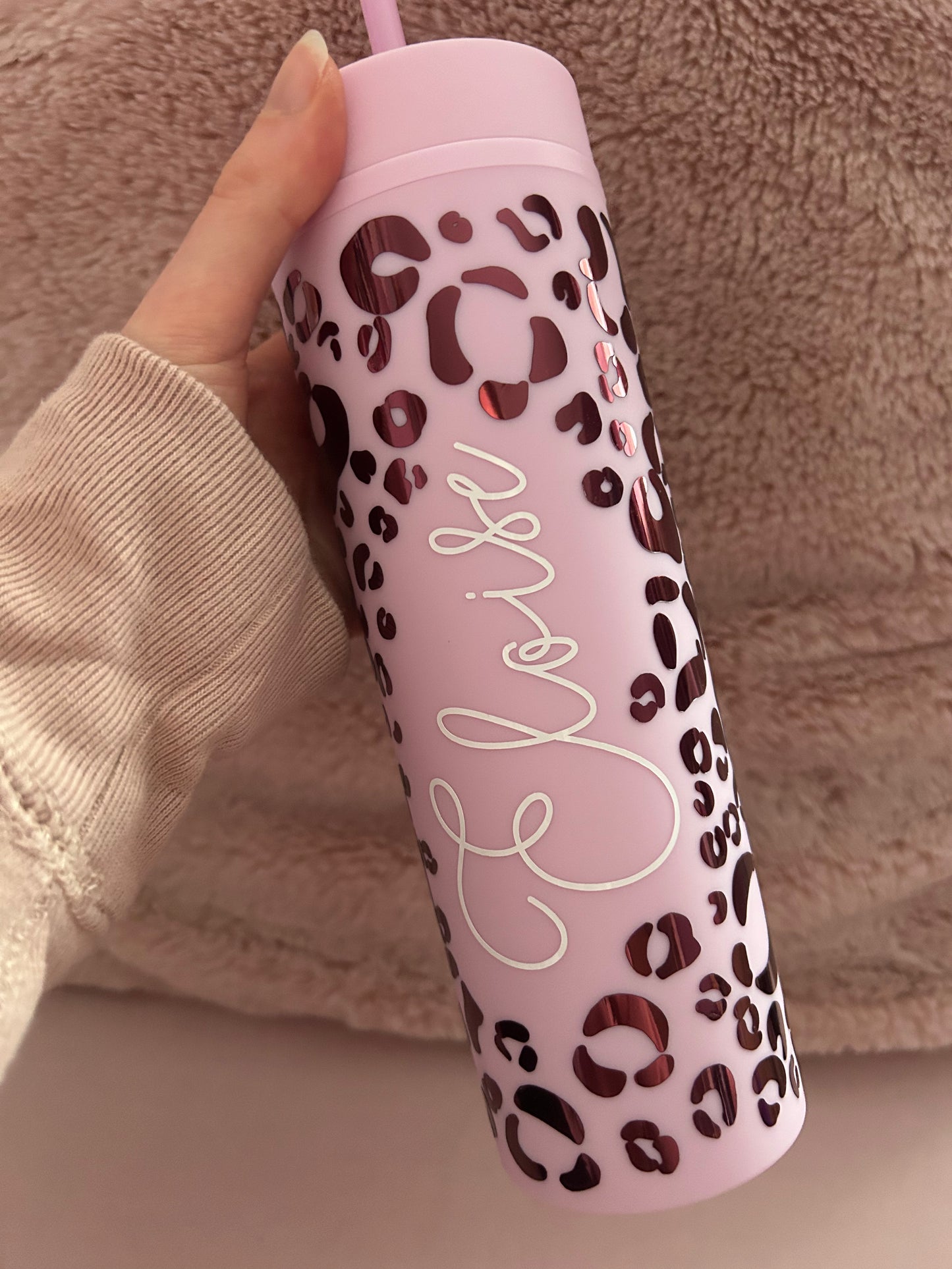 Personalised leopard print skinny tumbler
