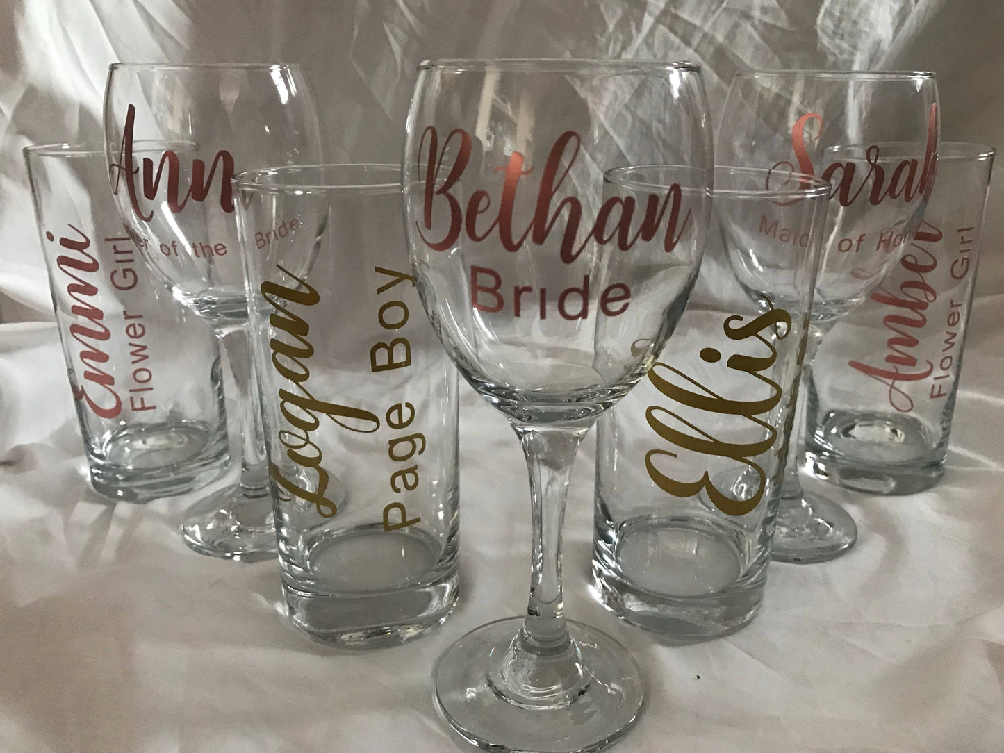 Bridal tumblers, personalised glasses, rose gold tumblers , wedding party gifts