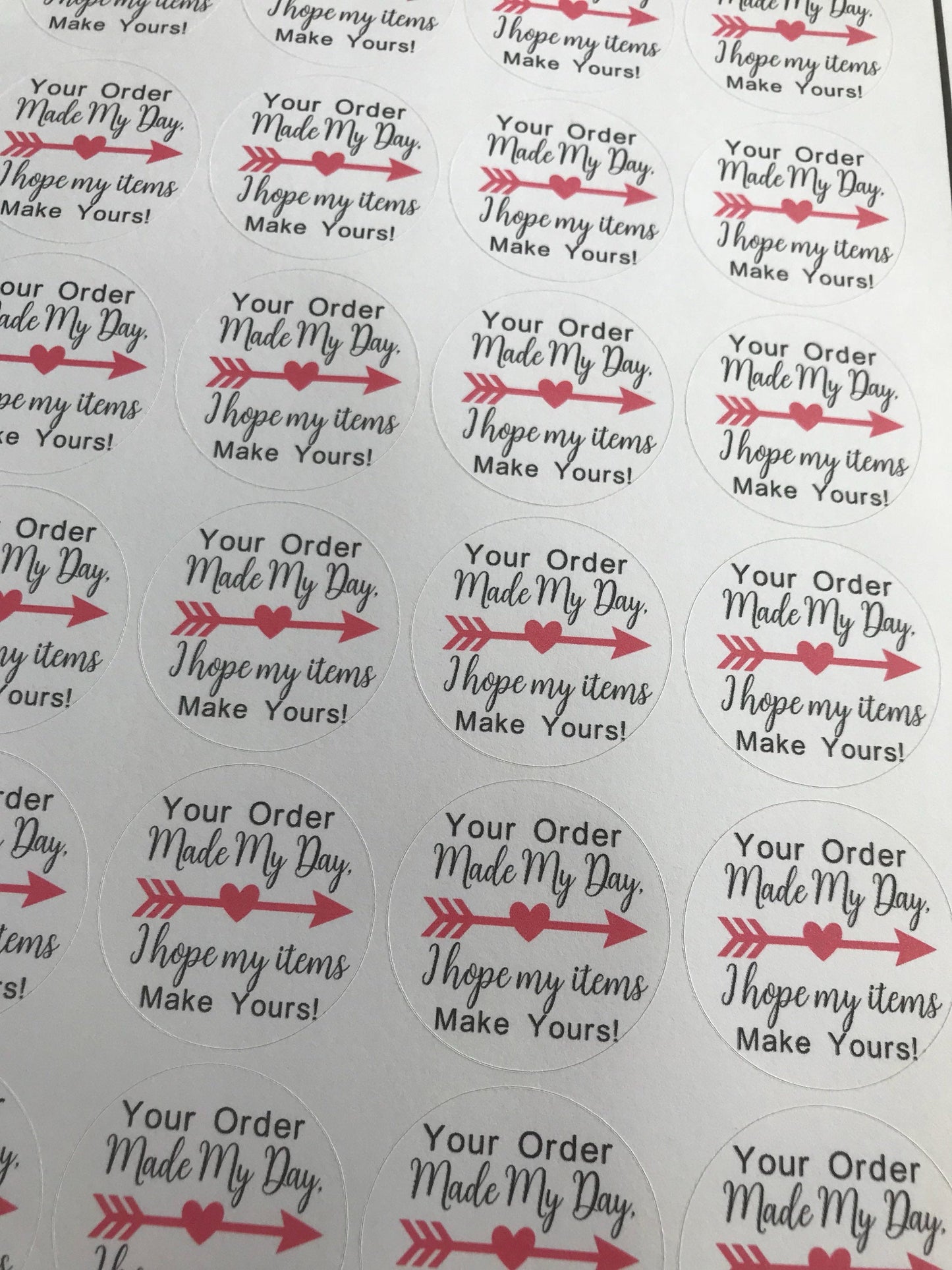 Your order made my day, I hope my items make yours stickers, order stickers, thank you stickers