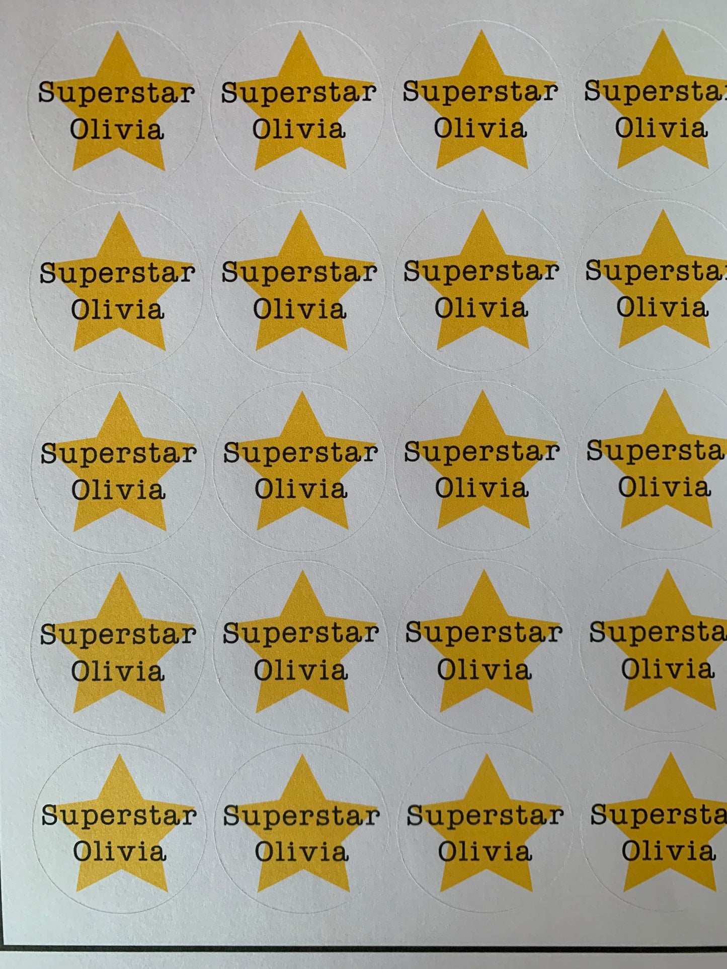 Personalised super star stickers, personalised gold star stickers