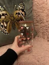 Load image into Gallery viewer, Valentines or galentines glass can cup with lid and straw