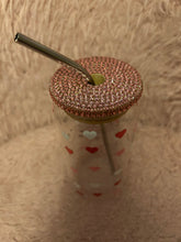 Load image into Gallery viewer, Valentines or galentines glass can cup with lid and straw