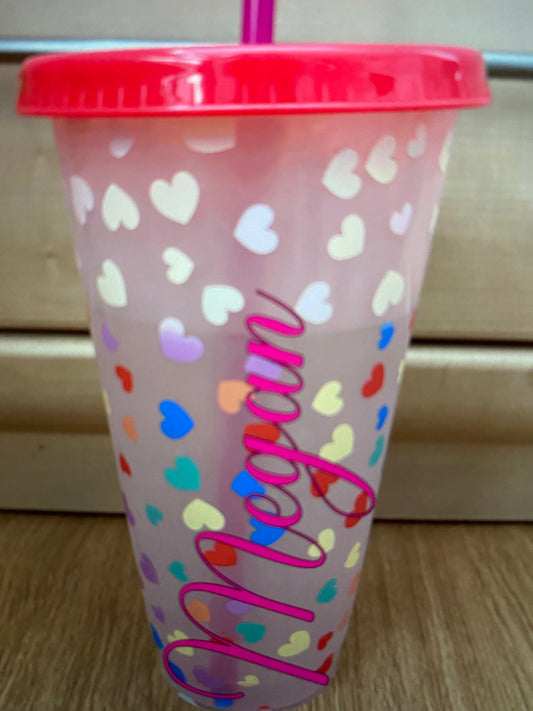 Personalised love heart colour changing cold cup