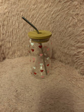 Load image into Gallery viewer, Valentines or galentines glass can cup with lid and straw