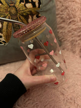 Load image into Gallery viewer, Valentines or galentines glass can cup with lid and straw