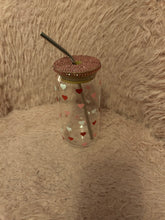 Load image into Gallery viewer, Valentines or galentines glass can cup with lid and straw