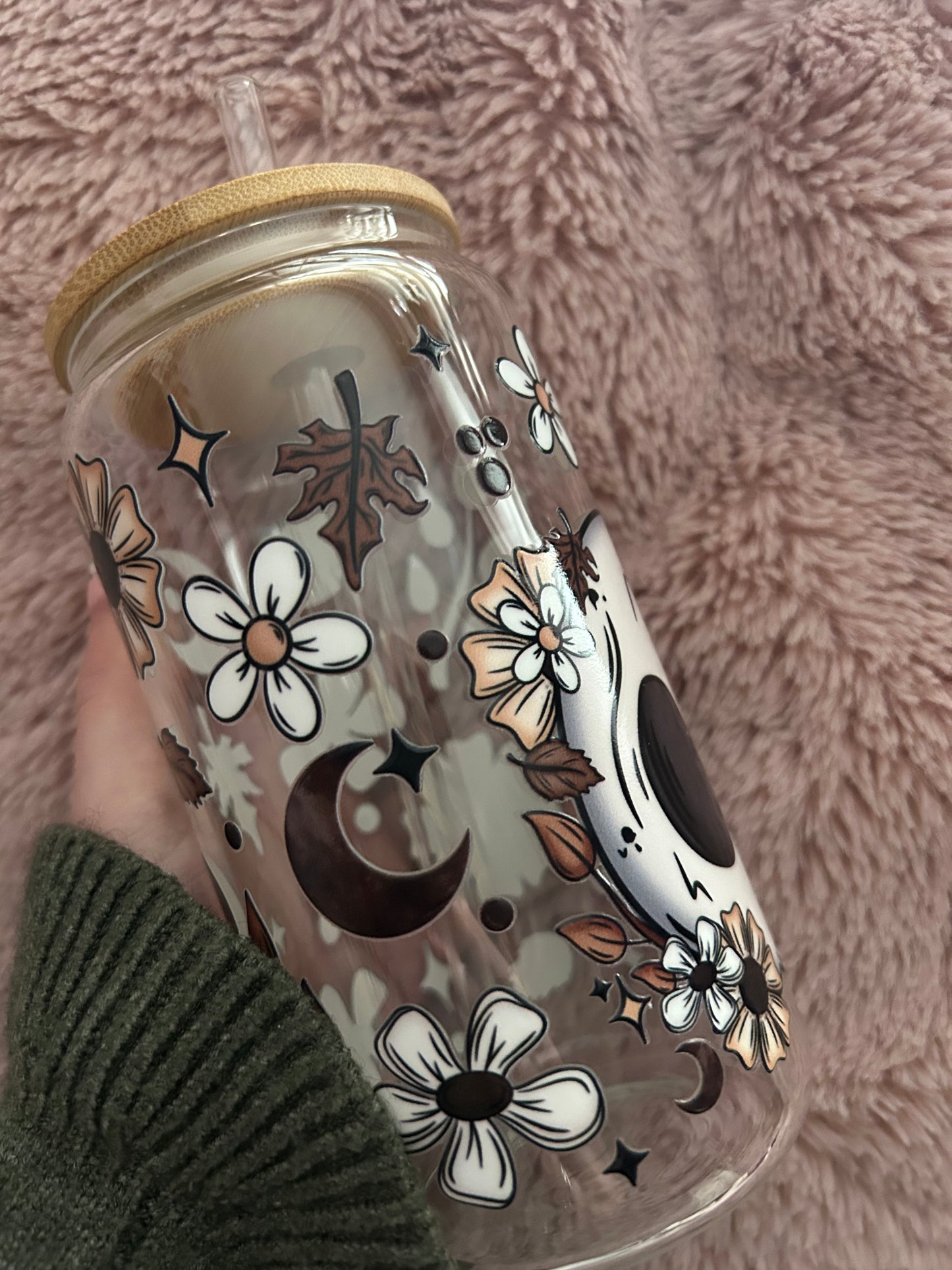 Autumnal skull glass can