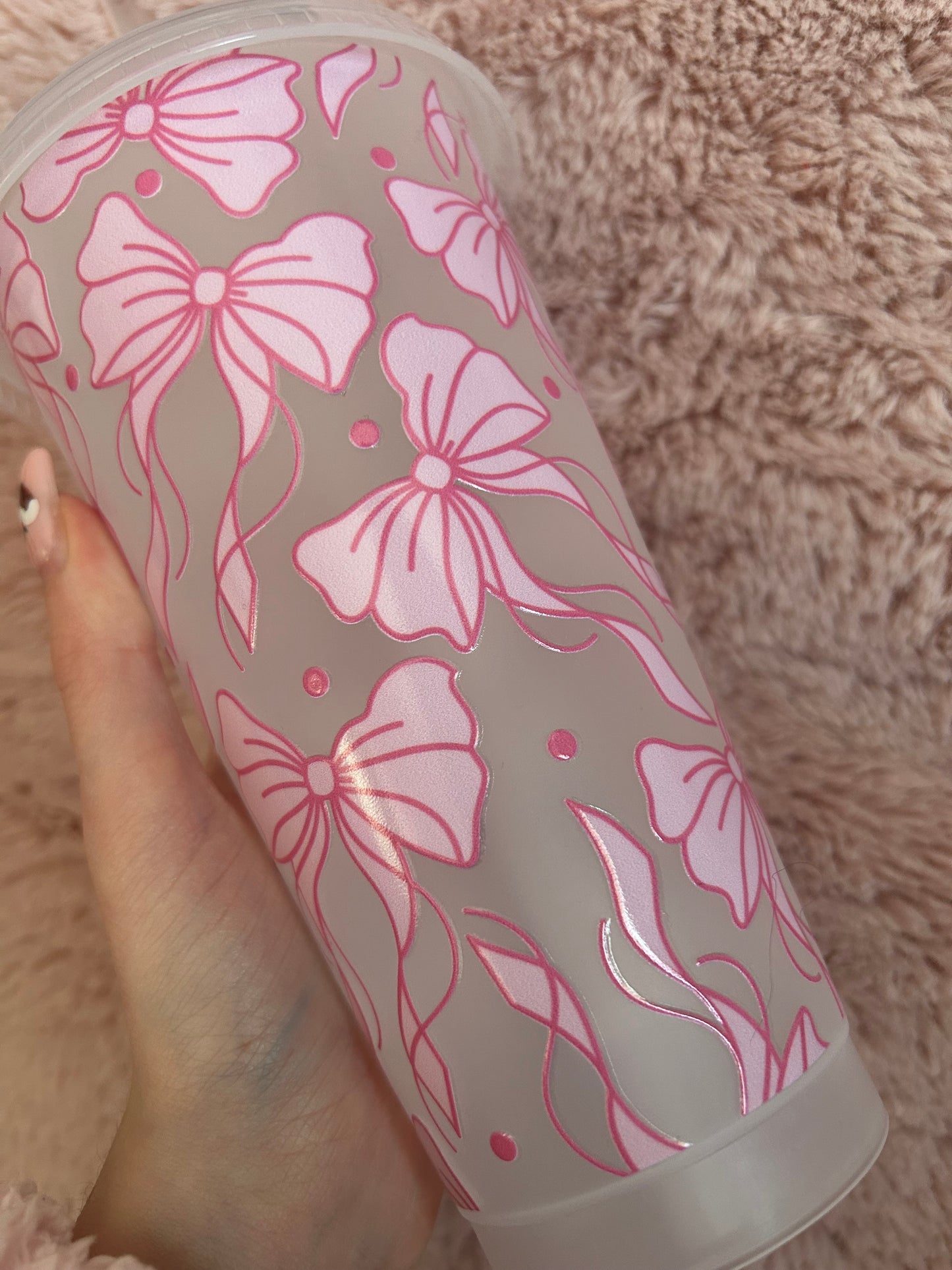 pink bow cold cup