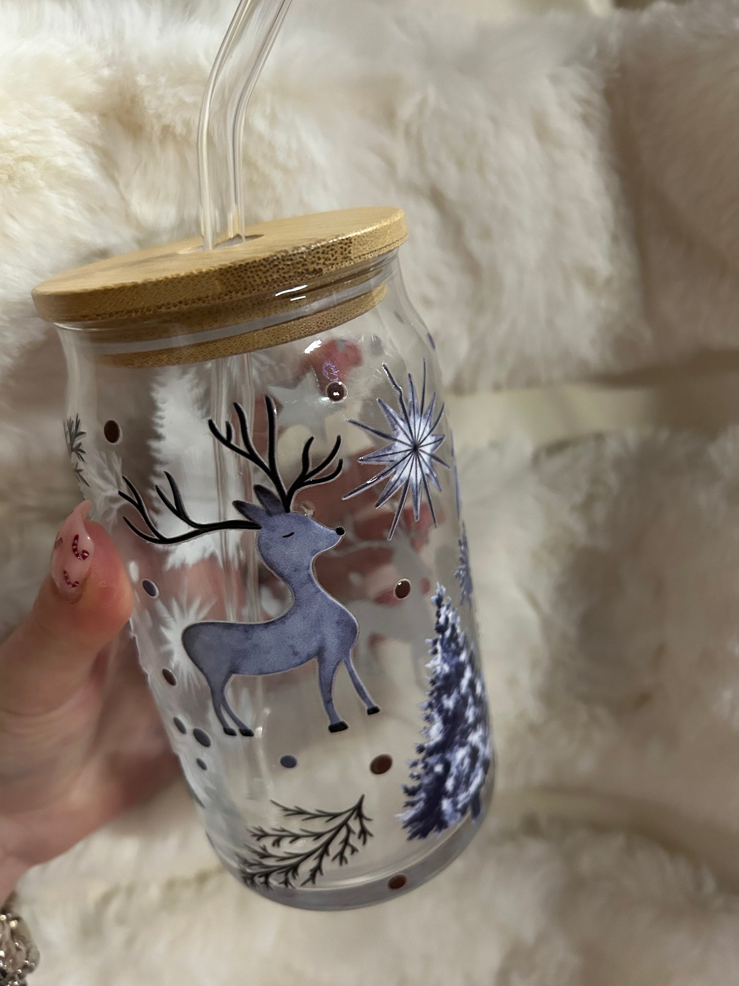 Christmas Deer Glass Can