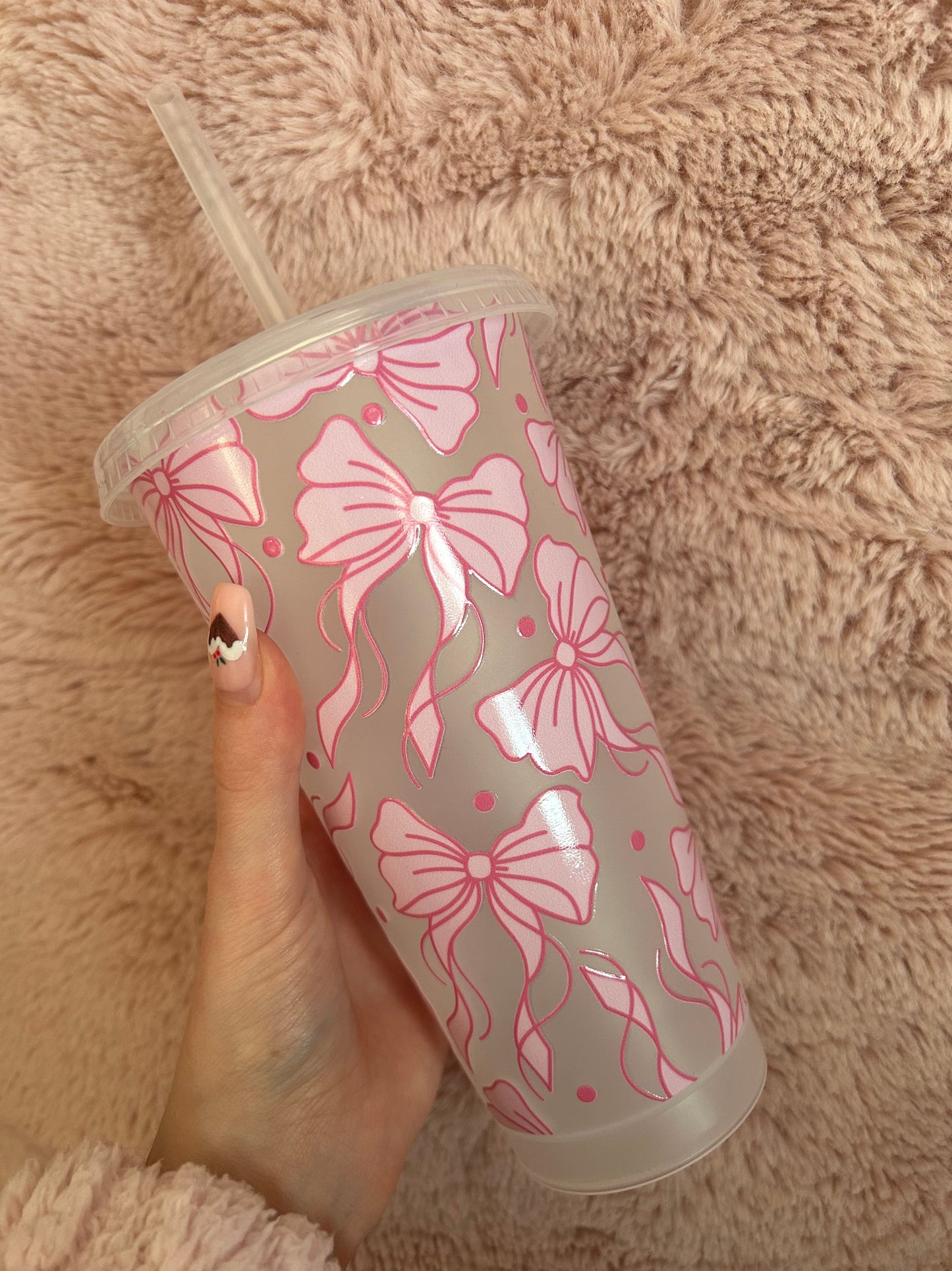 pink bow cold cup