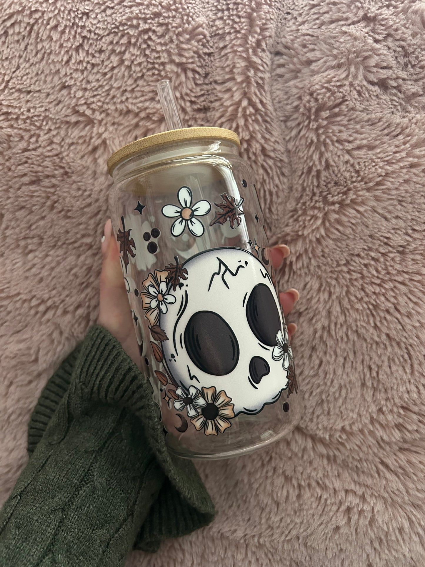 Autumnal skull glass can