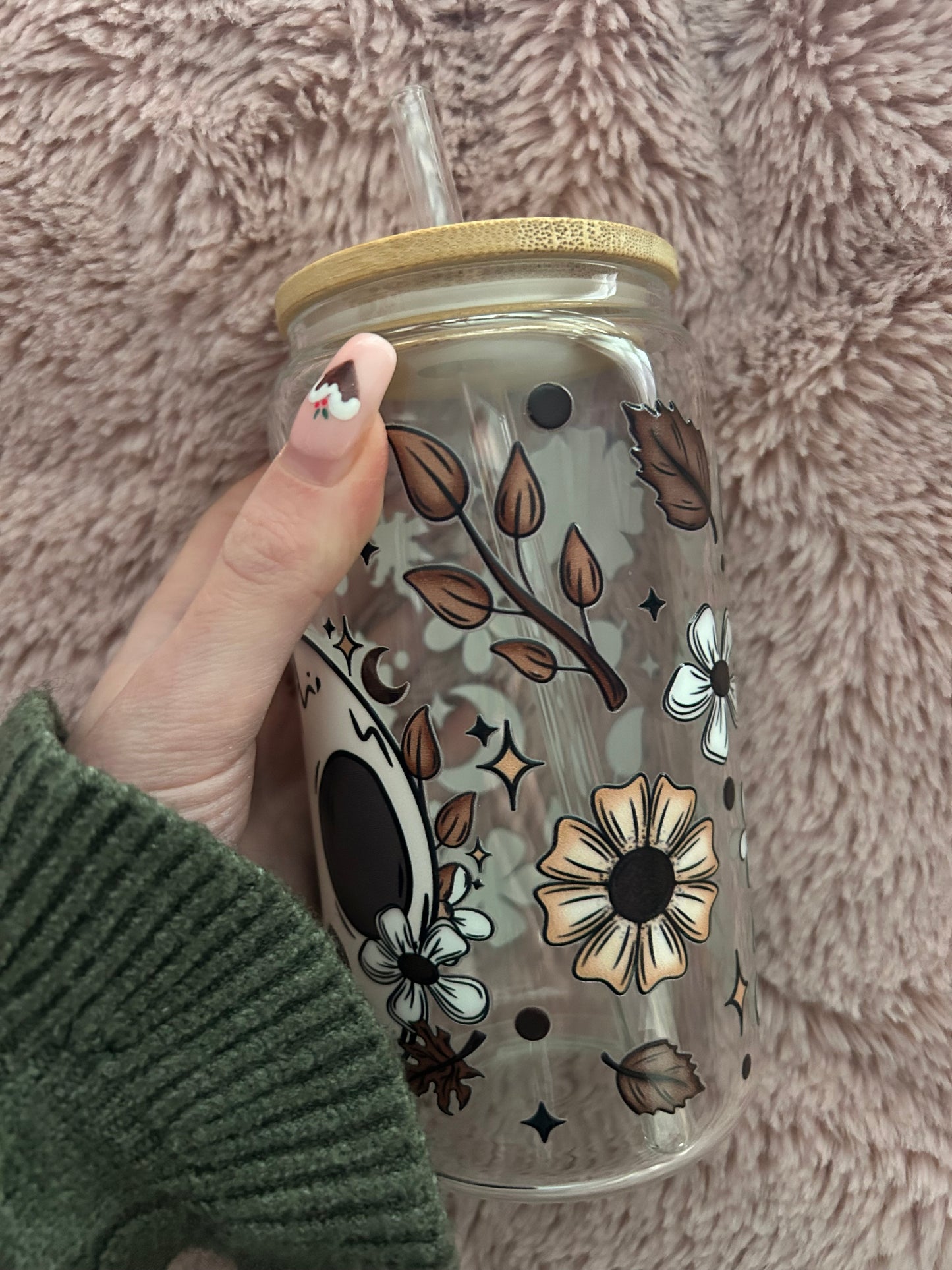 Autumnal skull glass can
