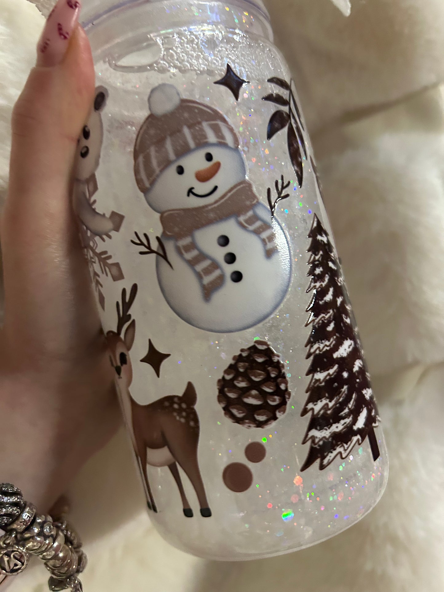 deer, polar bear and snowman snowglobe tumbler