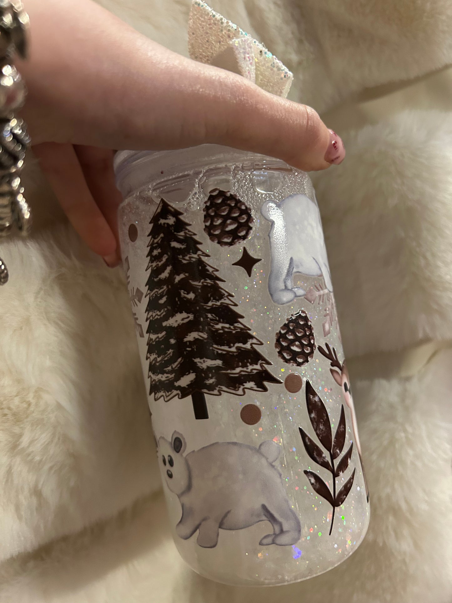 deer, polar bear and snowman snowglobe tumbler
