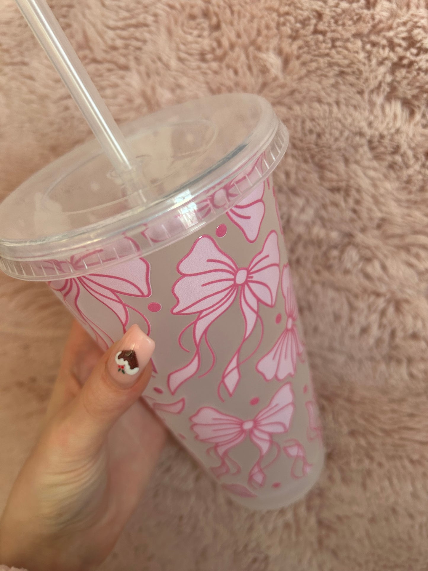 pink bow cold cup
