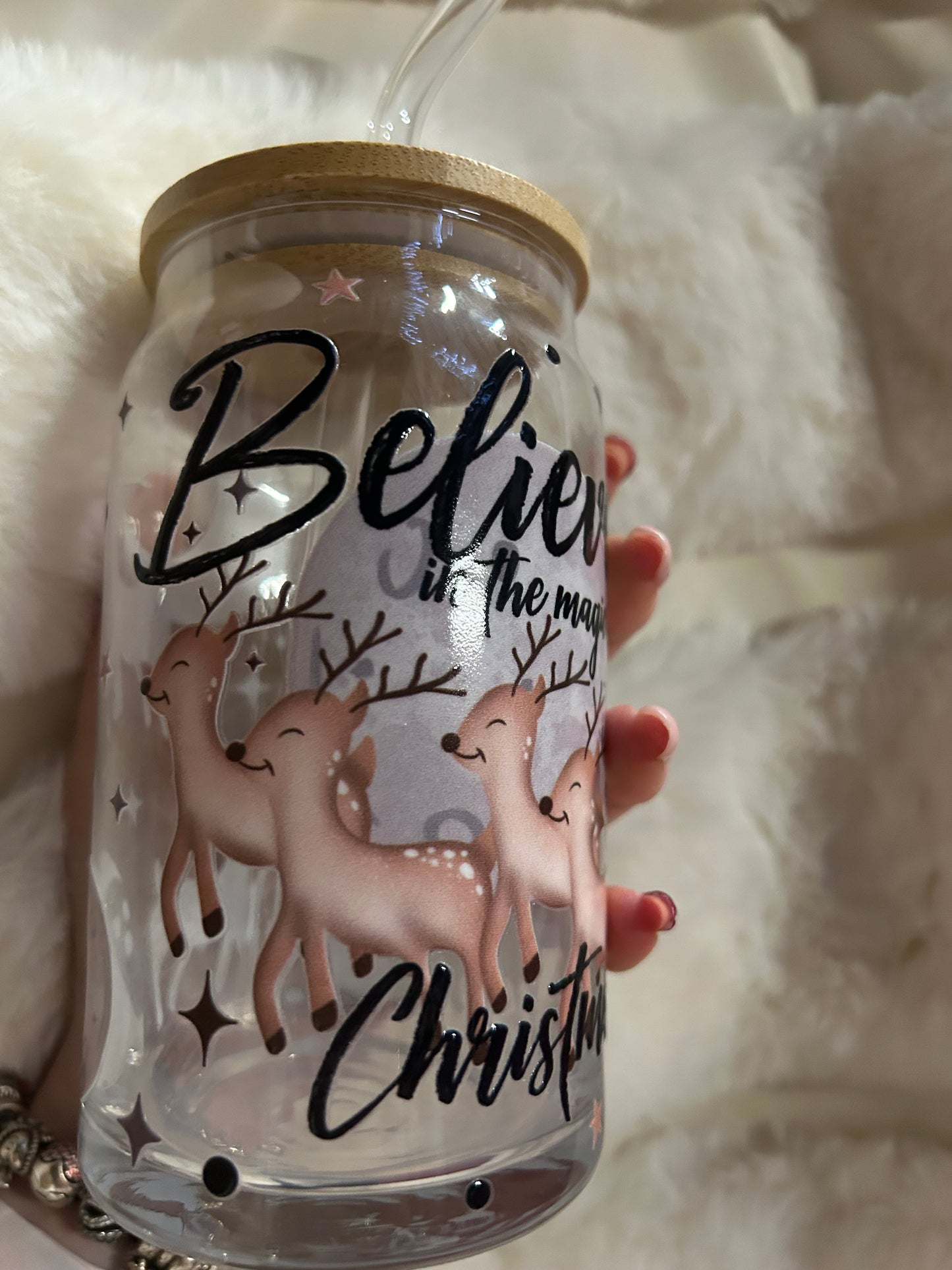 Believe in the magic of christmas glass can