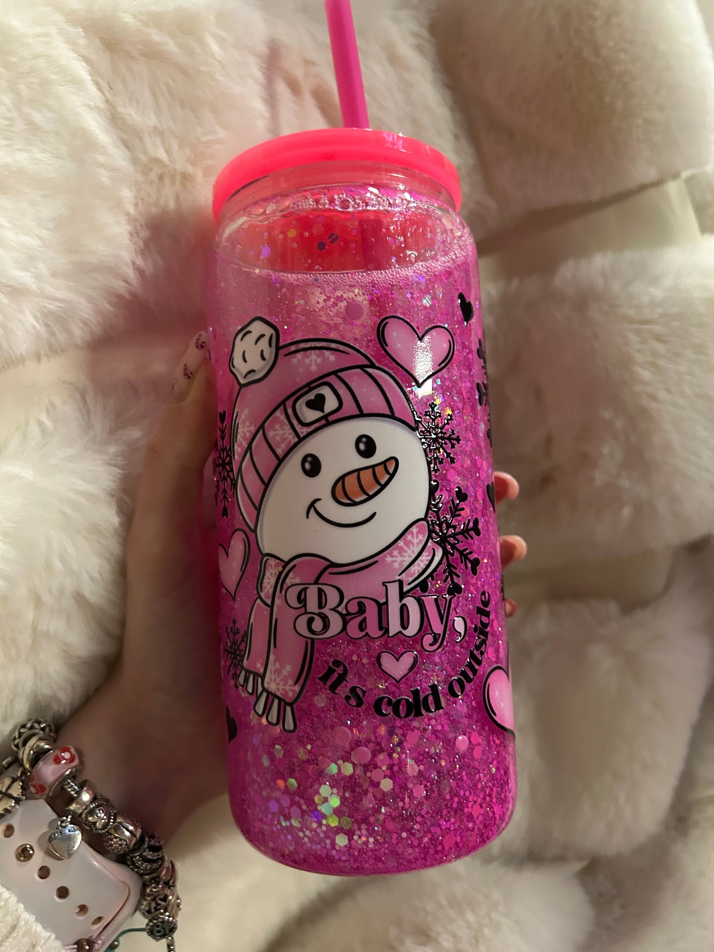 baby its cold outside glass snowglobe tumbler