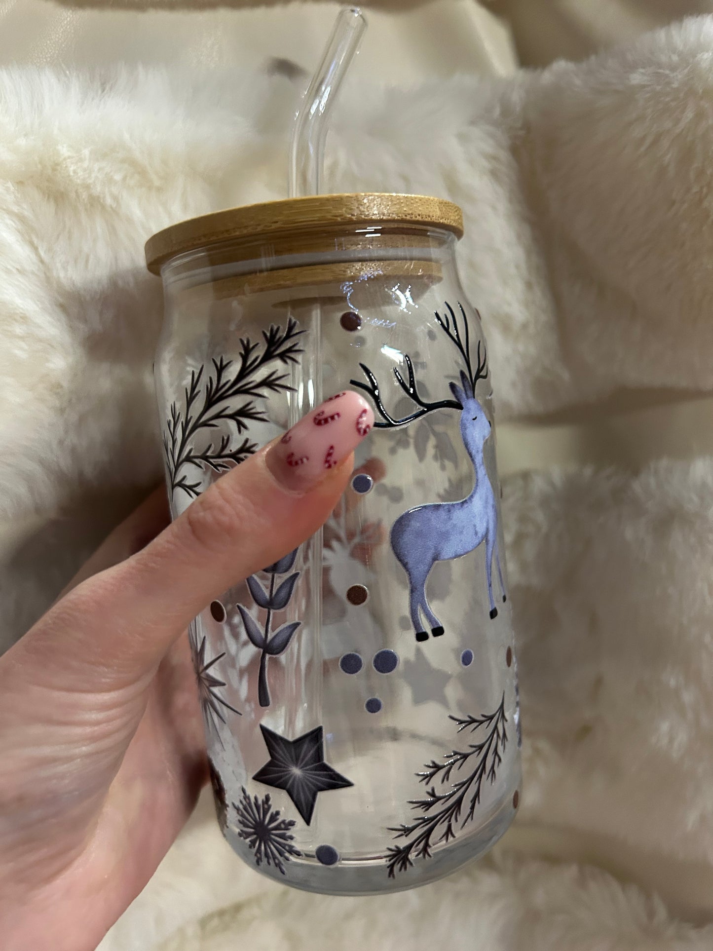 Christmas Deer Glass Can