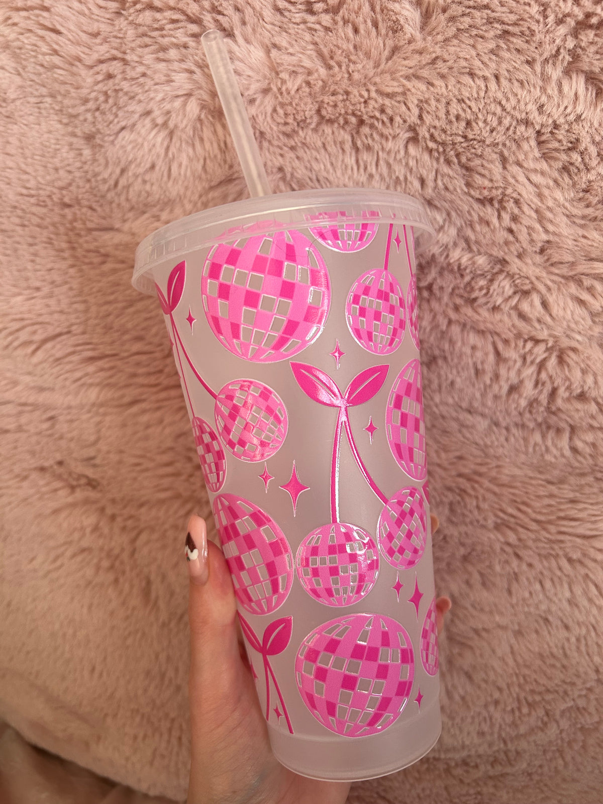 disco ball cherry design cold cup