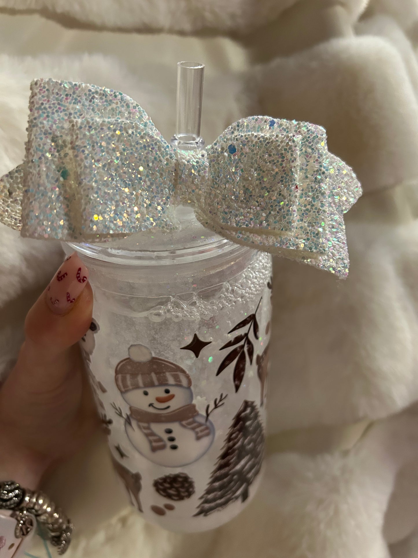 deer, polar bear and snowman snowglobe tumbler