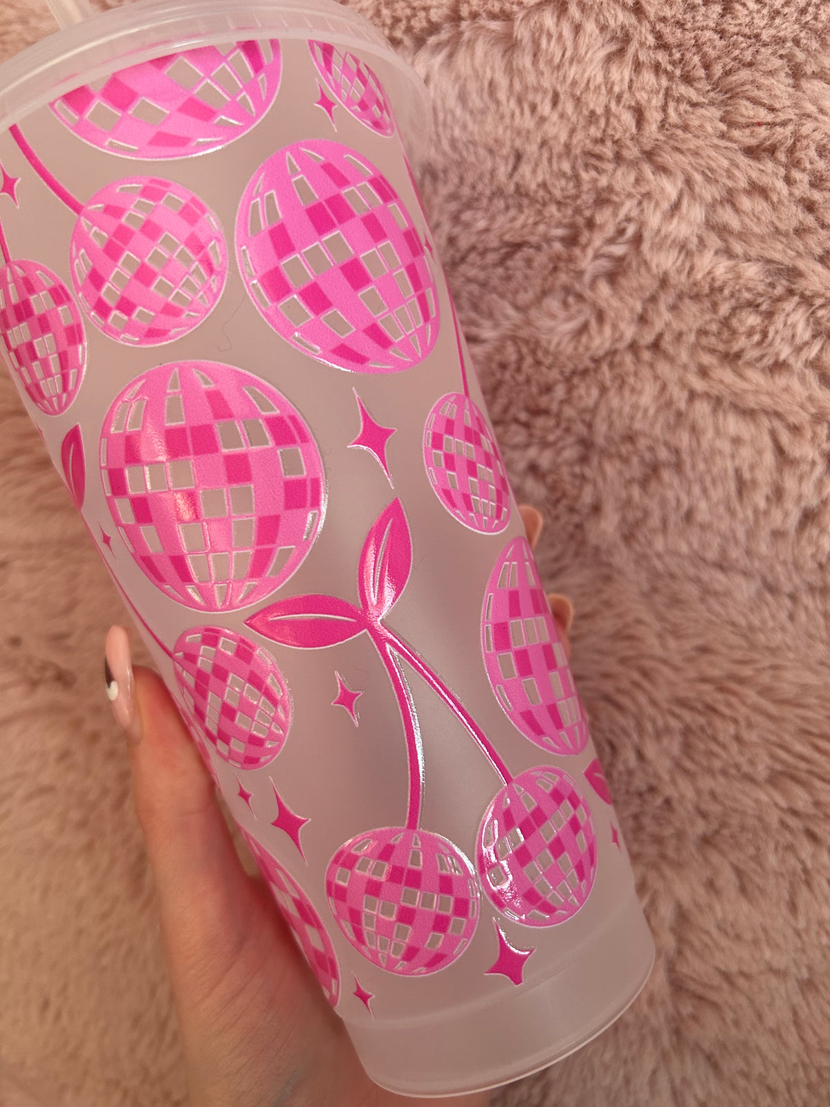 disco ball cherry design cold cup