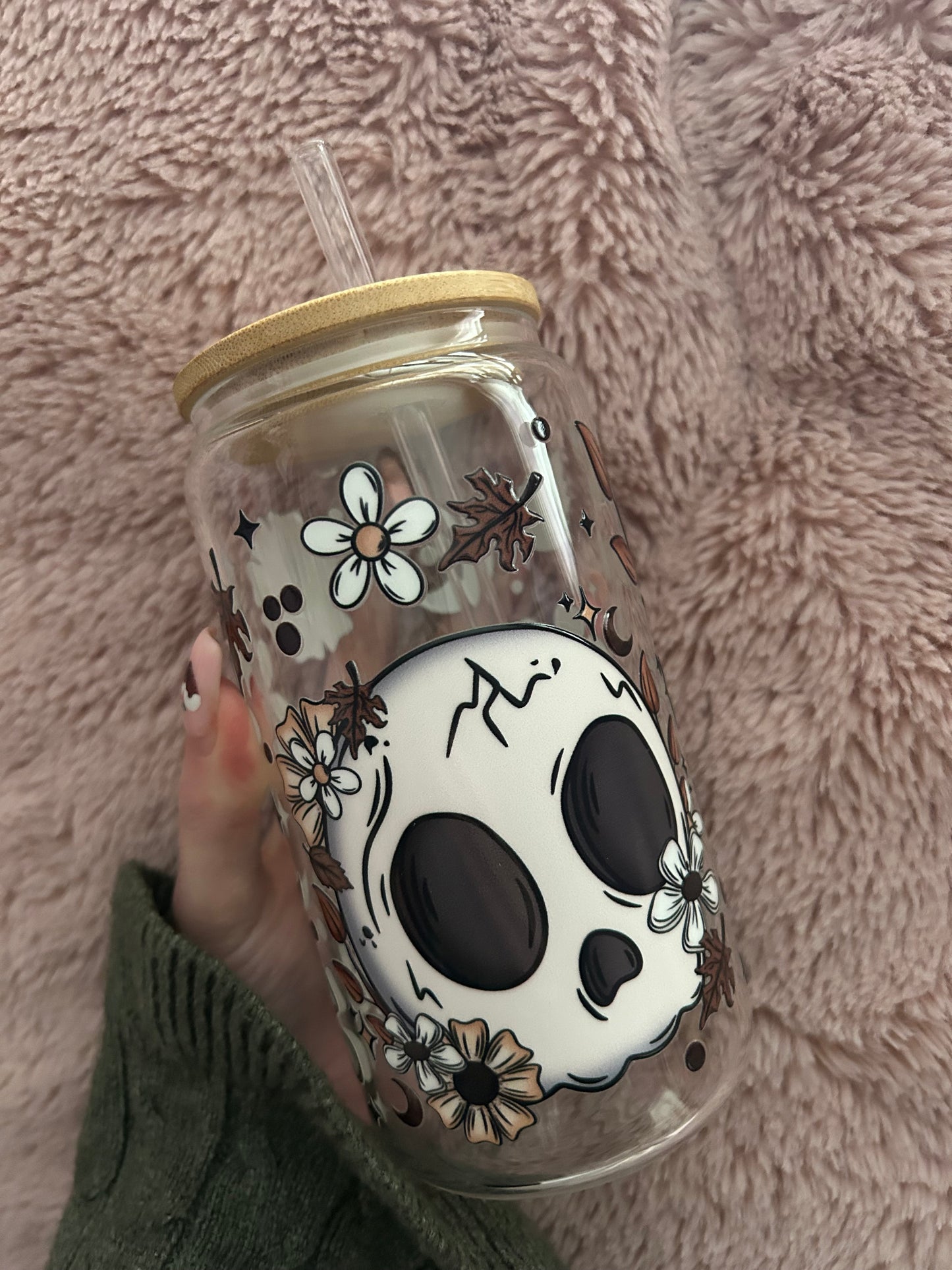 Autumnal skull glass can