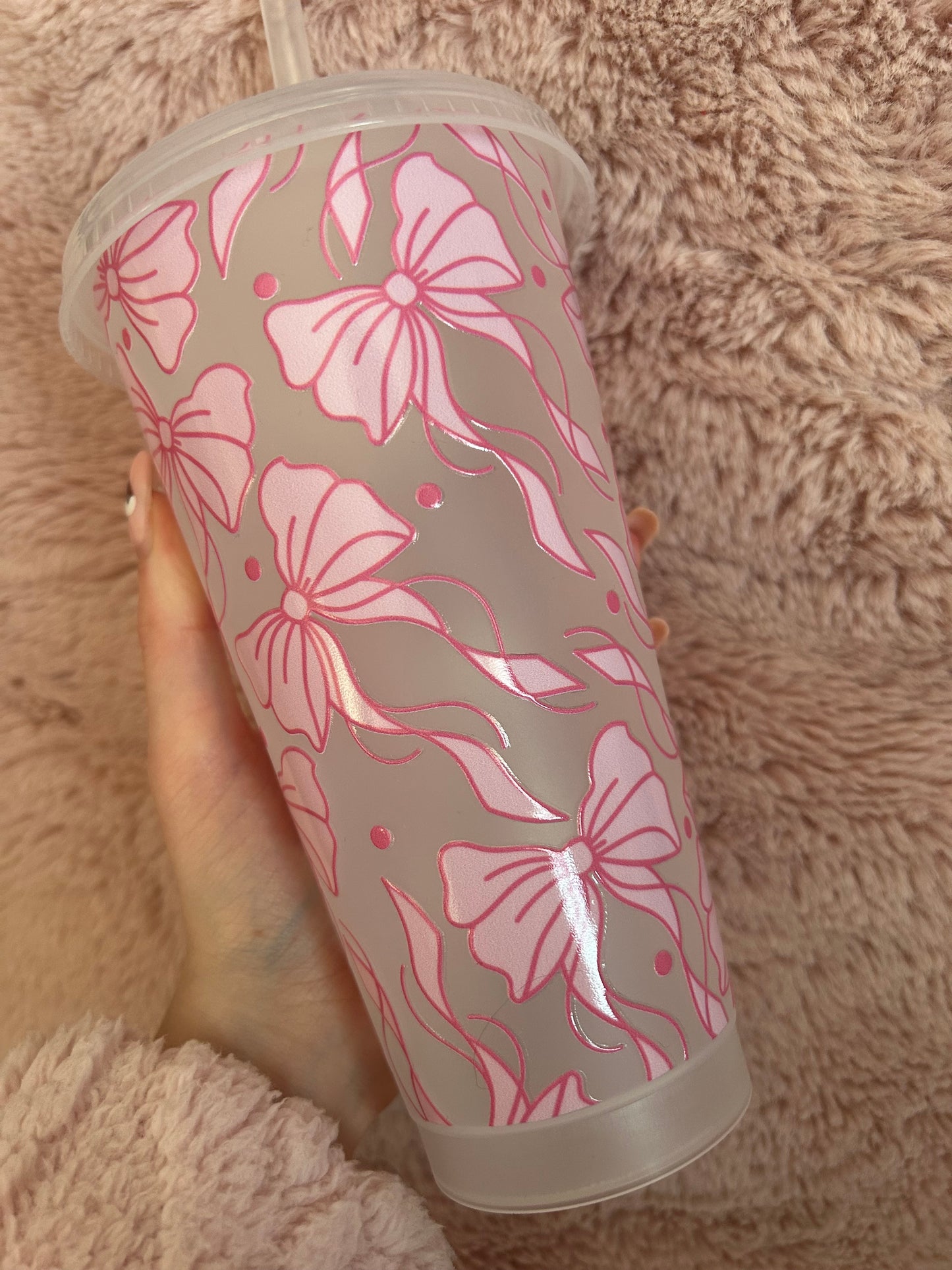pink bow cold cup