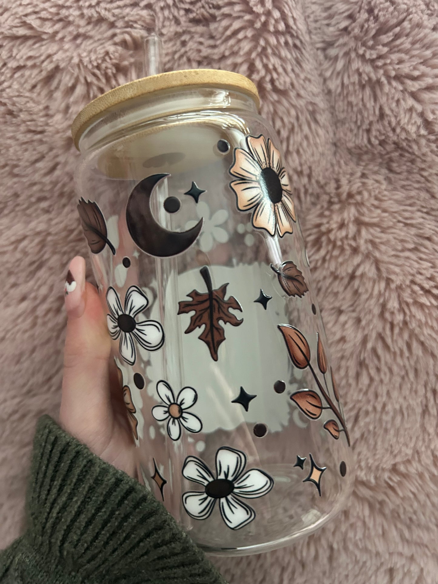 Autumnal skull glass can
