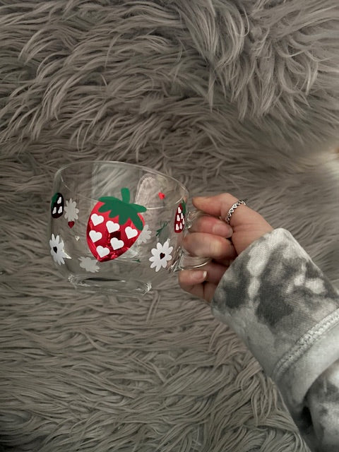 Strawberry Floral large glass mug 500ml