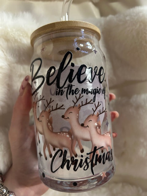 Believe in the magic of christmas glass can