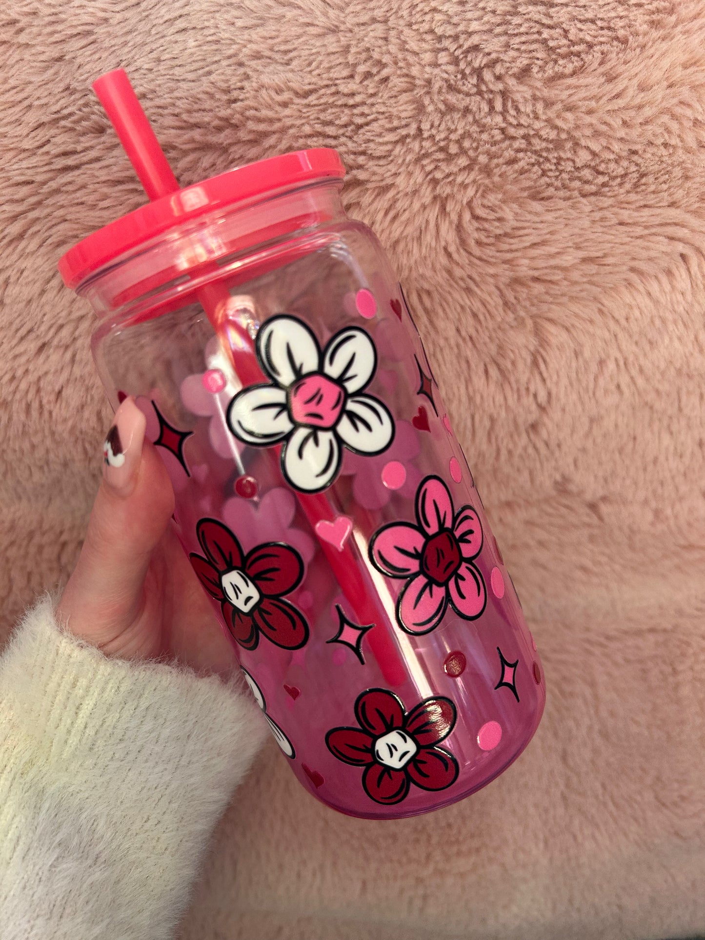 pink ombre floral heart 160z tumbler