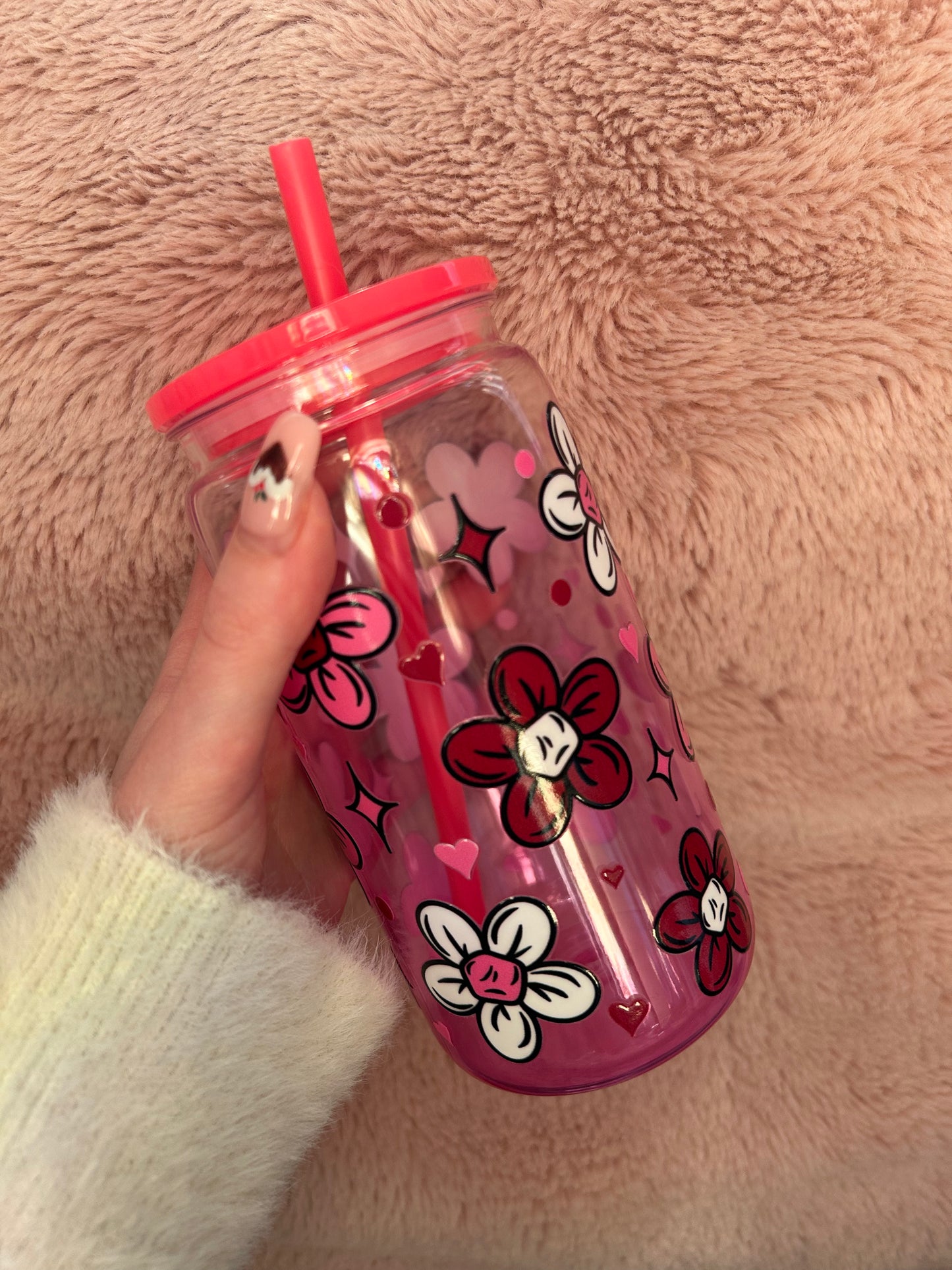 pink ombre floral heart 160z tumbler