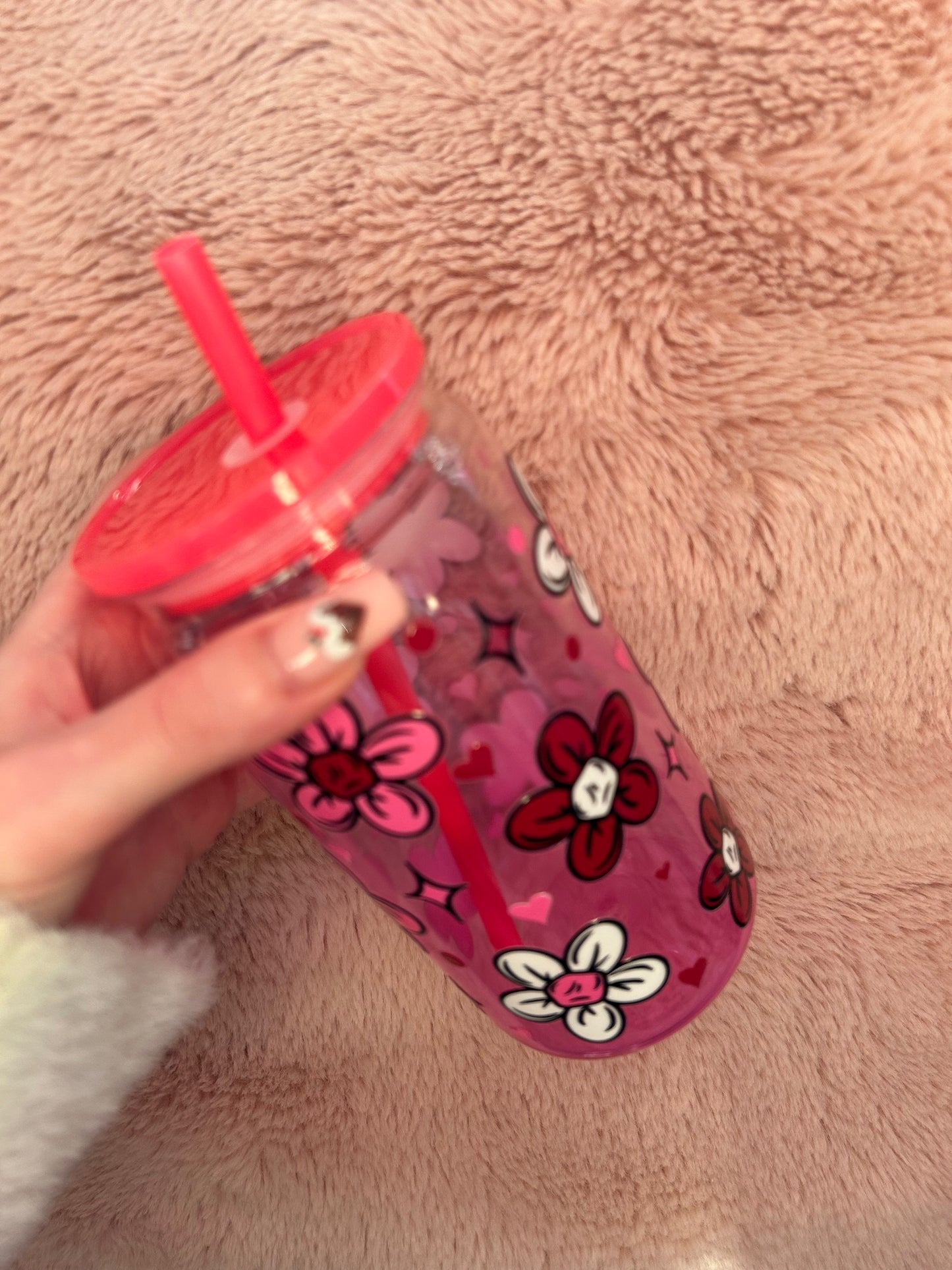 pink ombre floral heart 160z tumbler