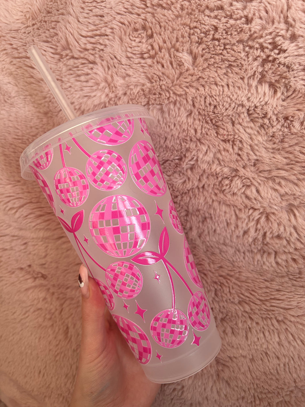 disco ball cherry design cold cup