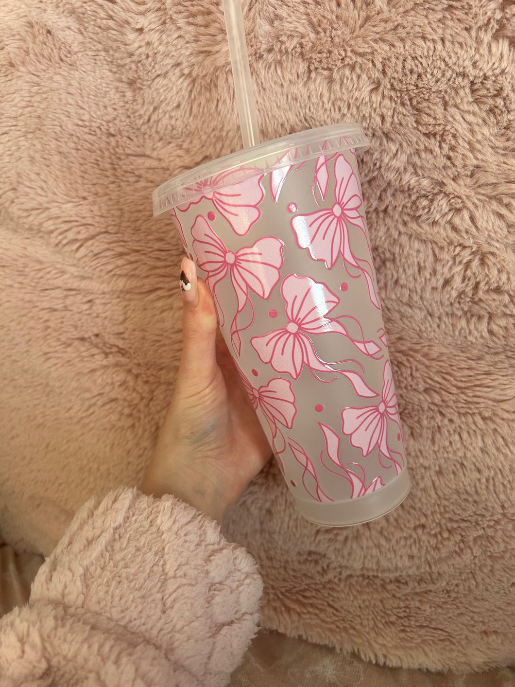 pink bow cold cup