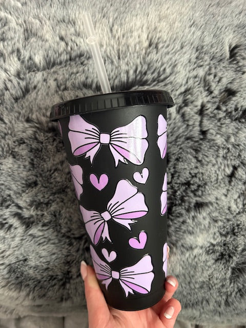 black and pink bow cold cup