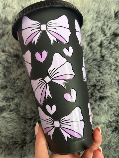 black and pink bow cold cup