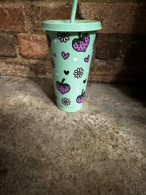 strawberry floral heart cold cup