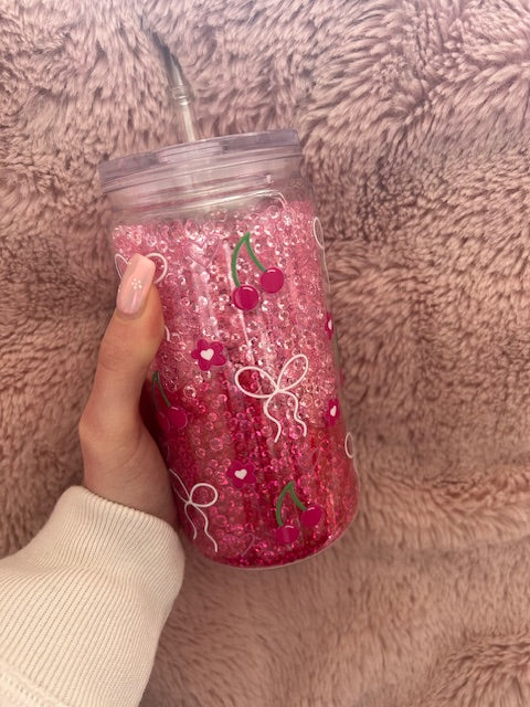 Cherry Bow Pink Rhinestone Can