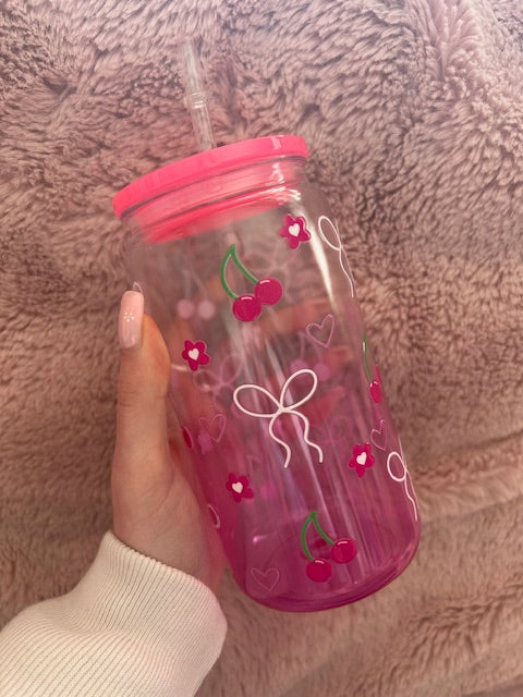 floral cherry bows ombre can