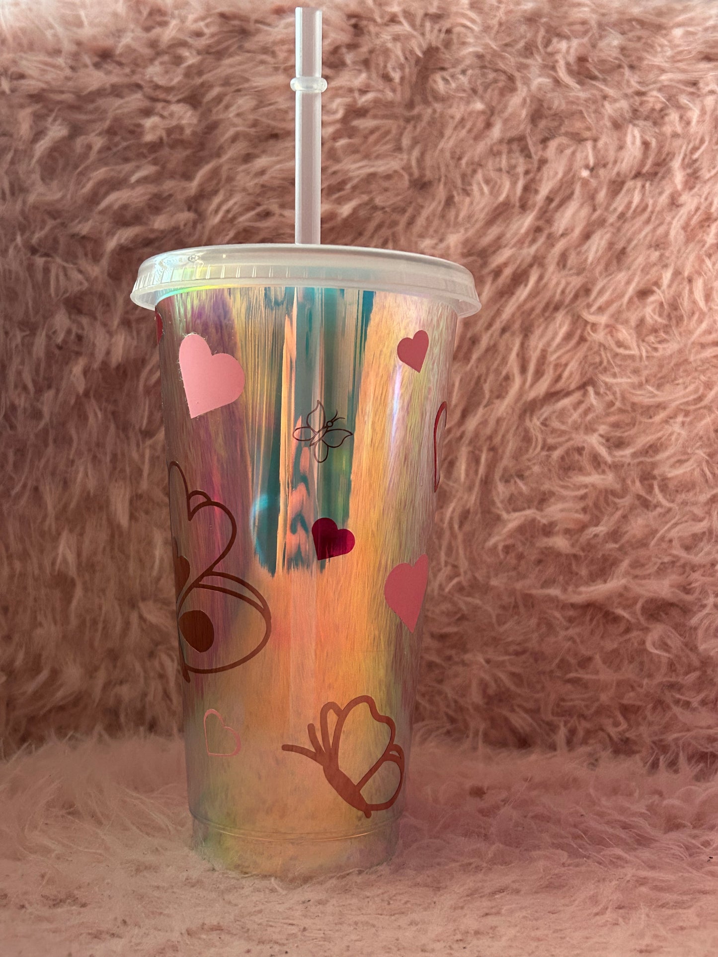 Butterfly heart holographic cold cup