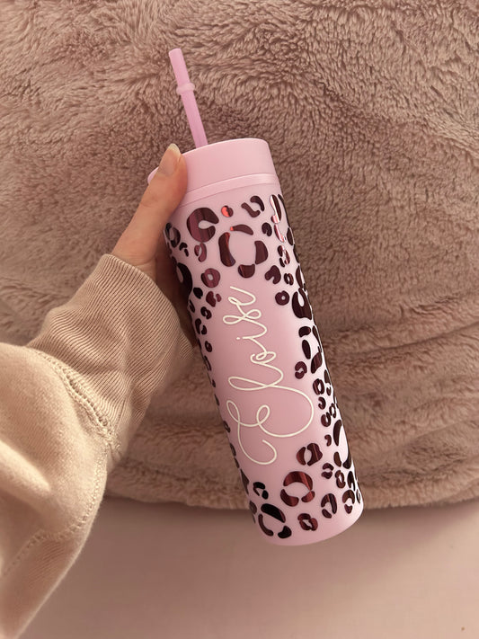 Personalised leopard print skinny tumbler